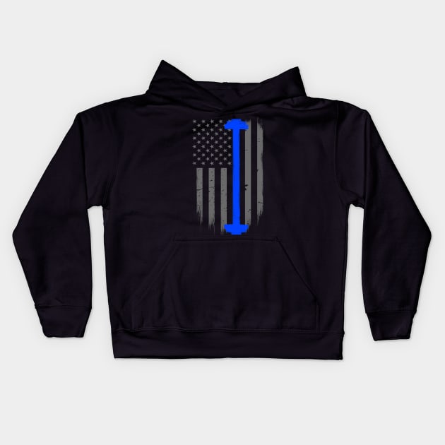 Police Barbell Thin Blue Line Flag Kids Hoodie by bluelinemotivation